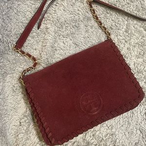 Tory Burch: Burgundy Suede Leather Crossbody/Shoulder Bag